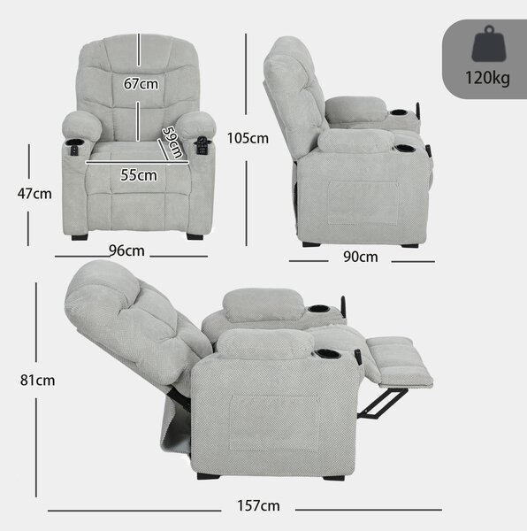 HOMCOM Poltrona Relax Elettrica con Massaggio, Riscaldamento e Funzione Memory, Grigio | Aosom Italy