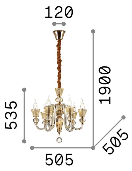 Lampadario Classico Strauss Vetro Oro 6 Luci E14