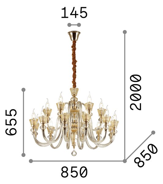 Lampadario Classico Strauss Vetro Oro 18 Luci E14
