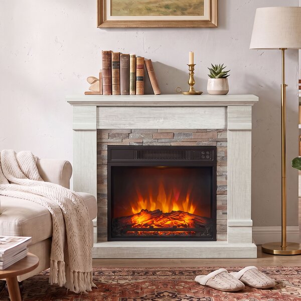 HOMCOM Camino Elettrico Decorativo 1800W con Effetto Fiamma, Termostato, Timer e Telecomando, Natural | Aosom Italy