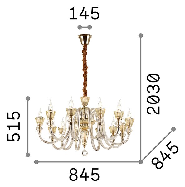 Lampadario Classico Strauss Vetro Oro 12 Luci E14