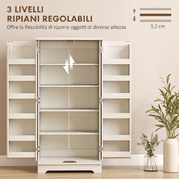 HOMCOM Credenza Cucina Rustica con 12 Portaspezie, Ripiani Regolabili e 2 Ante, 60x40x120 cm, Crema | Aosom Italy