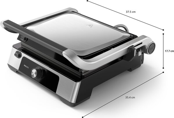 Philips Bistecchiera Elettrica Doppia Piastra Antiaderente Potenza 2200 Watt Termostato Regolabile colore Nero e Inox - HD6301/90 Serie 5000