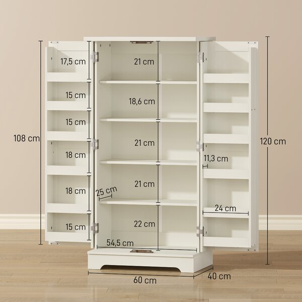 HOMCOM Credenza Cucina Rustica con 12 Portaspezie, Ripiani Regolabili e 2 Ante, 60x40x120 cm, Crema | Aosom Italy