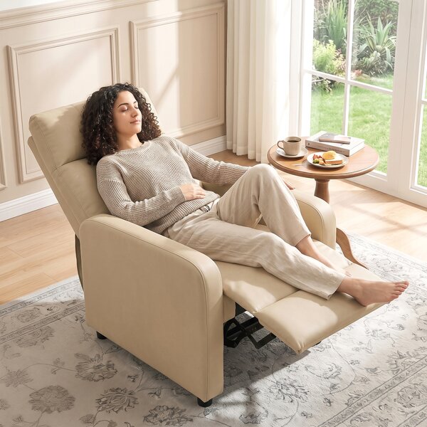 HOMCOM Poltrona Relax Reclinabile con Poggiapiedi e Schienale Regolabile a Spinta, Beige | Aosom Italy