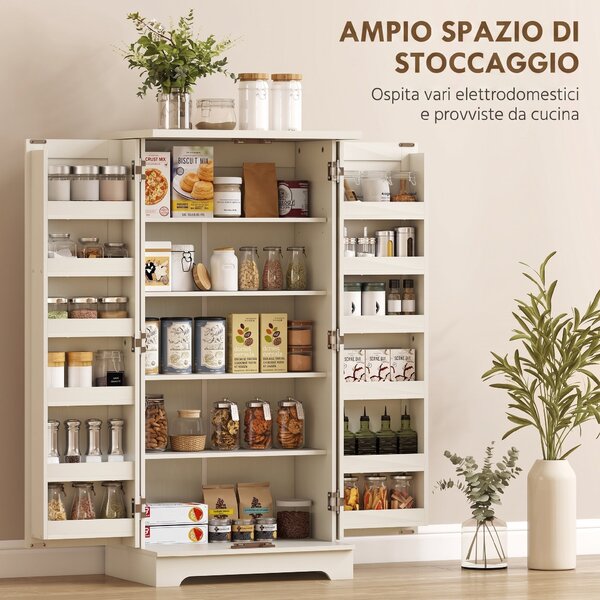 HOMCOM Credenza Cucina Rustica con 12 Portaspezie, Ripiani Regolabili e 2 Ante, 60x40x120 cm, Crema | Aosom Italy