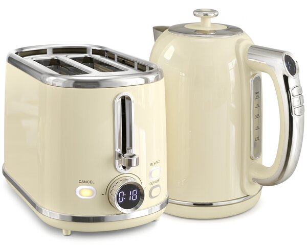 HOMCOM Set Bollitore 1,7 L e Tostapane con Display LED e Mantenimento Calore, Crema | Aosom Italy
