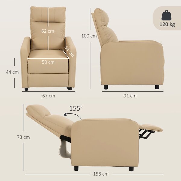 HOMCOM Poltrona Relax Reclinabile con Poggiapiedi e Schienale Regolabile a Spinta, Beige | Aosom Italy