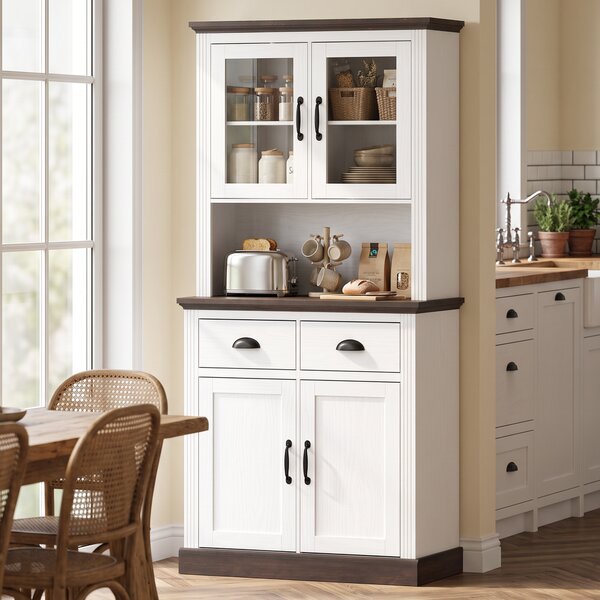 HOMCOM Dispensa da Cucina con Ante in Vetro, 2 Cassetti e Ripiani Regolabili, 80x38x170 cm, Bianco | Aosom Italy