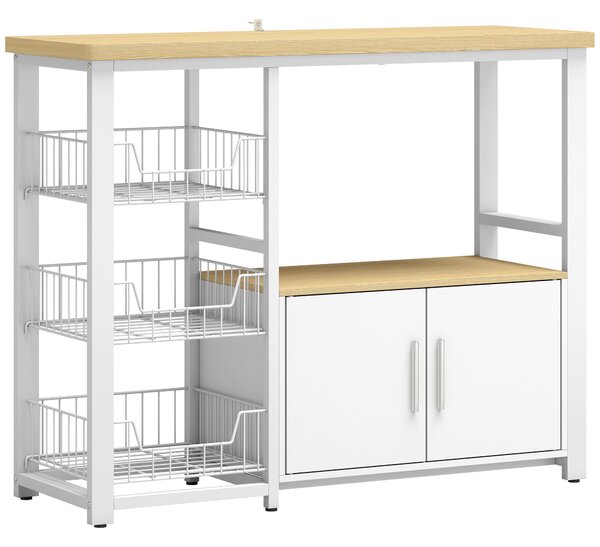 HOMCOM Scaffale da Cucina con Cestelli Estraibili, Armadietto e Supporto Microonde, 100x35x80 cm, Bianco | Aosom Italy