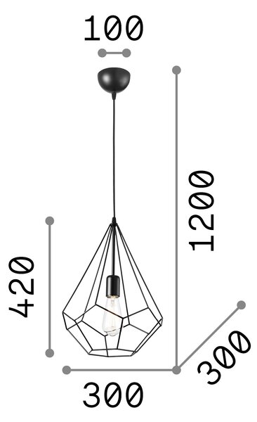 Sospensione Industrial-Minimal Ampolla-3 Metallo Nero 1 Luce E27