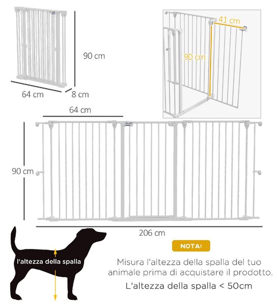AllMyPets Cancelletto per Cani Taglia Media a 3 Pannelli con Doppio Sistema di Blocco 206x90 cm colore Bianco - D92DHWT