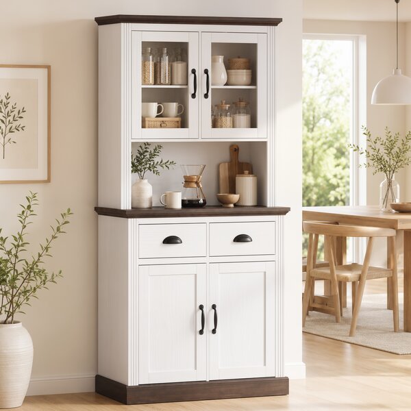 HOMCOM Dispensa da Cucina con Ante in Vetro, 2 Cassetti e Ripiani Regolabili, 80x38x170 cm, Bianco | Aosom Italy