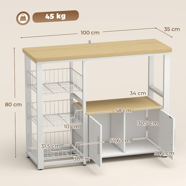 HOMCOM Scaffale da Cucina con Cestelli Estraibili, Armadietto e Supporto Microonde, 100x35x80 cm, Bianco | Aosom Italy