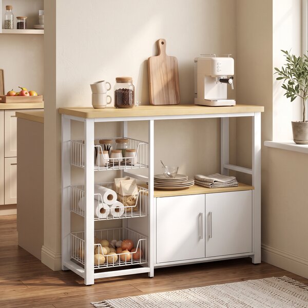 HOMCOM Scaffale da Cucina con Cestelli Estraibili, Armadietto e Supporto Microonde, 100x35x80 cm, Bianco | Aosom Italy