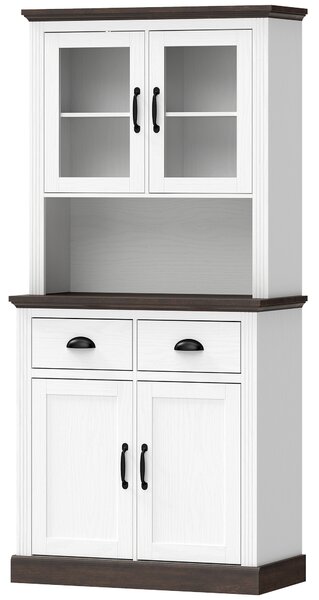HOMCOM Dispensa da Cucina con Ante in Vetro, 2 Cassetti e Ripiani Regolabili, 80x38x170 cm, Bianco | Aosom Italy