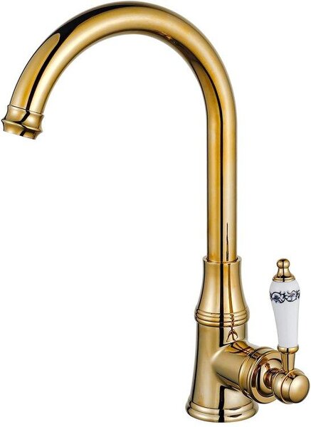 Ibenzoa® Miscelatore da cucina vintage dorato – Ottone con finitura dorata, bocchetta girevole a 360°, miscelatore retrò in stile rustico per acqua calda e fredda