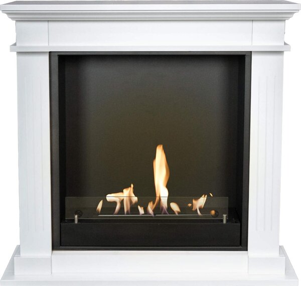 Caminetto a etanolo Xaralyn - Tuniz BUL-HLW - legno bianco - riscaldamento a 3 KW - fiamme reali - caminetto da incasso incluso - caminetto decorativo - caminetto a legna
