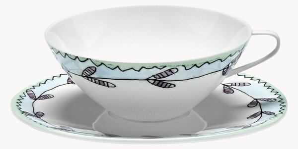 Set di 2 tazze e piattini in Fine Bone China Midnight Flowers