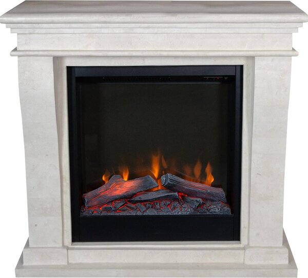 Caminetto elettrico Xaralyn - Kreta-Mini ELE-SWU - pietra naturale bianca - riscaldamento da 1500 watt - con telecomando - caminetto da incasso incluso - caminetto decorativo