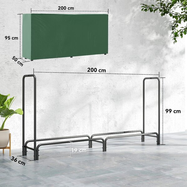 Outsunny Portalegna Regolabile da 0,6 m³ con Telo Impermeabile, 200x36x99 cm, Nero e Verde Scuro | Aosom Italy