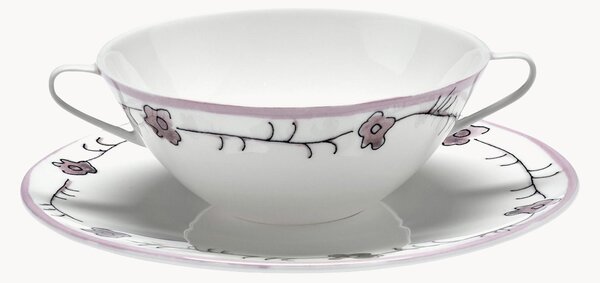 Set di 2 ciotole da zuppa con piattino in Fine Bone China Midnight Flowers