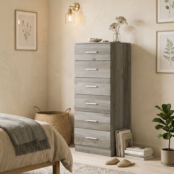 HOMCOM Cassettiera Moderna a 6 Cassetti per Camera, 40x40x110 cm, Grigio | Aosom Italy