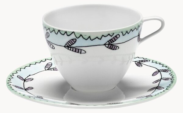 Set di 2 tazzine e piattini in Fine Bone China Midnight Flowers