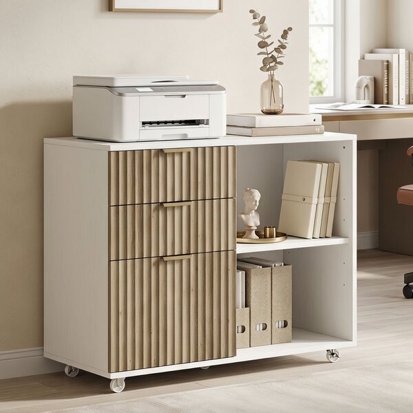 HOMCOM Supporto per Stampante con Ruote, 3 Cassetti e 2 Ripiani, 80x40x68 cm, Bianco Rovere | Aosom Italy