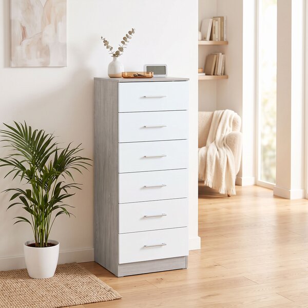 HOMCOM Comò Cassettiera a 6 Cassetti con Antiribaltamento, 40x40x110 cm, Grigio Chiaro e Bianco | Aosom Italy