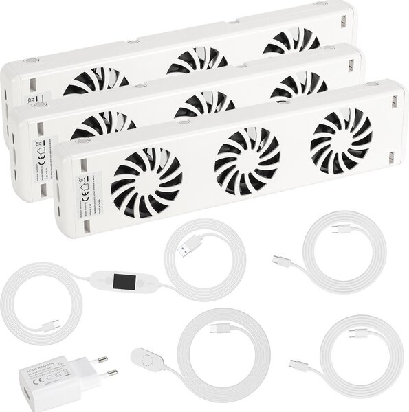 Ventilatore per radiatore Ikodm, set da 3 pezzi, con controllo della temperatura, adatto per radiatori fino a 150 cm