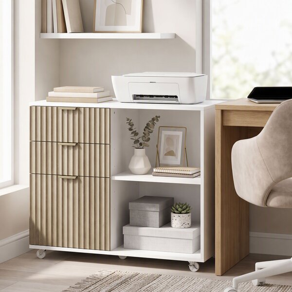 HOMCOM Supporto per Stampante con Ruote, 3 Cassetti e 2 Ripiani, 80x40x68 cm, Bianco Rovere | Aosom Italy