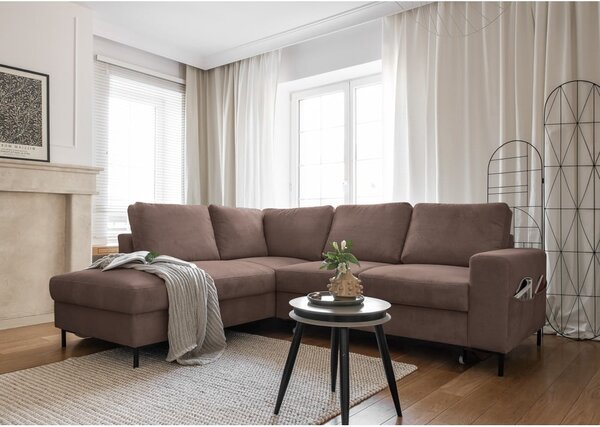 Divano letto in velluto a coste marrone (angolo sinistro) Lofty Lilly - Miuform