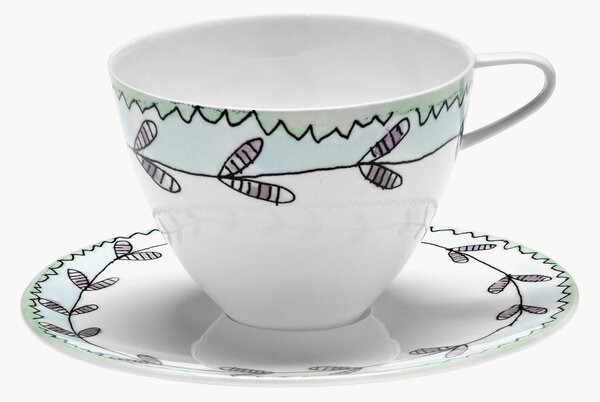 Set di 2 tazzine e piattini in Fine Bone China Midnight Flowers
