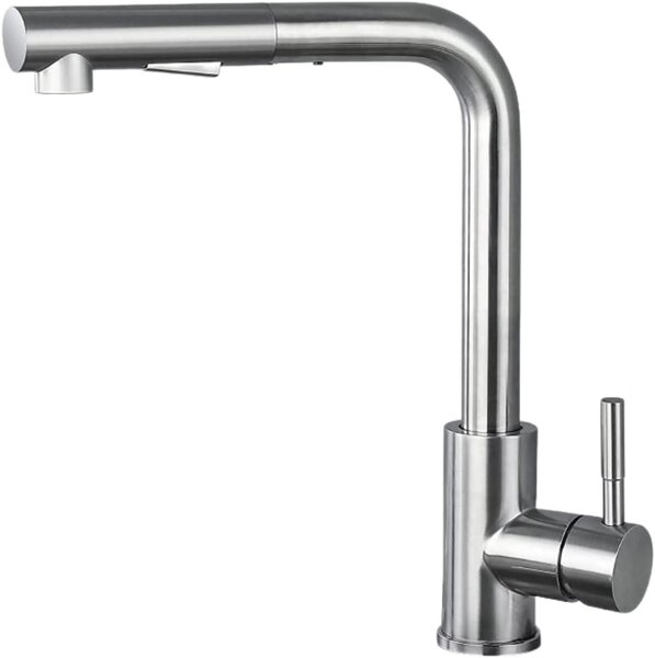 Rubinetto da cucina KitchenQuality alto 31 cm in acciaio inossidabile, estraibile e orientabile a 360°