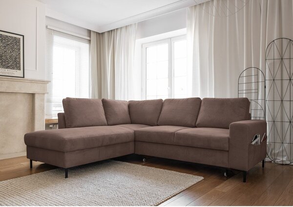 Divano letto in velluto a coste marrone (angolo sinistro) Lofty Lilly - Miuform
