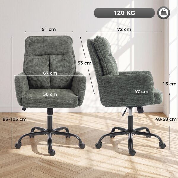 HOMCOM Sedia da Ufficio Ergonomica con Altezza Regolabile e Funzione Oscillante, Verde Scuro | Aosom Italy