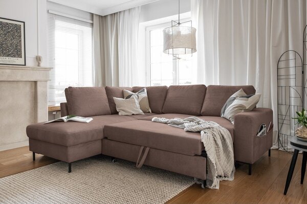 Divano letto in velluto a coste marrone (angolo sinistro) Lofty Lilly - Miuform