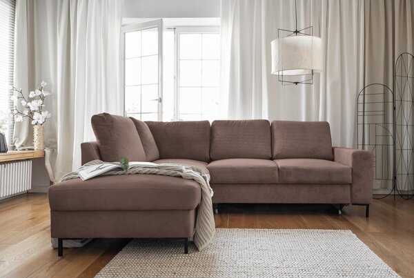 Divano letto in velluto a coste marrone (angolo sinistro) Lofty Lilly - Miuform