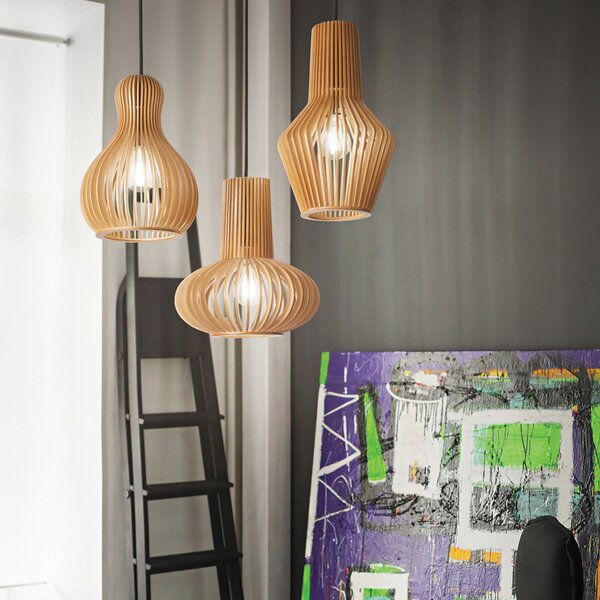 Sospensione Industrial-Minimal Citrus-3 Legno Marrone 1 Luce E27