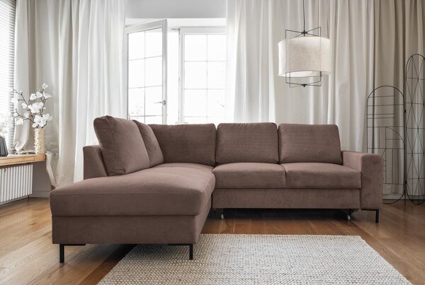 Divano letto in velluto a coste marrone (angolo sinistro) Lofty Lilly - Miuform