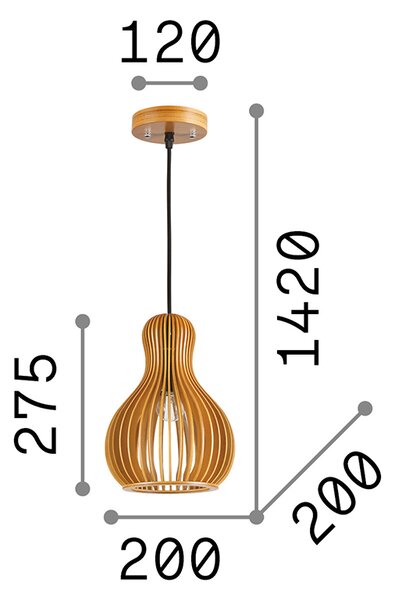 Sospensione Industrial-Minimal Citrus-3 Legno Marrone 1 Luce E27