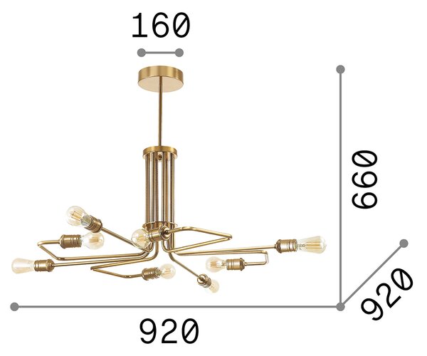 Sospensione Industrial-Minimal Triumph Metallo Ottone 8 Luci E27