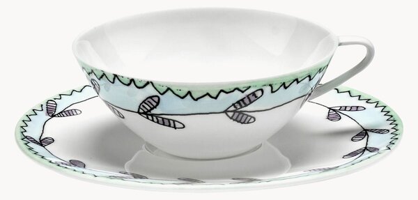 Set di 2 tazzine e piattini in Fine Bone China Midnight Flowers