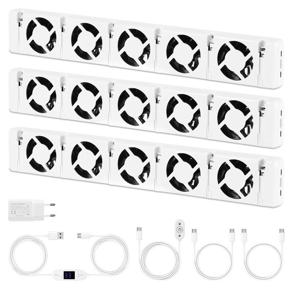 Ventilatore radiatore ISOISL, modello a 5 velocità, set da 3 pezzi, con controllo della temperatura, adatto per ambienti da 200 a 300 cm