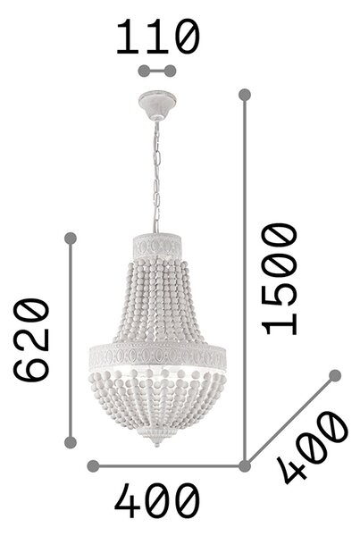 Lampadario Shabby Chic-Provenzale Monet Legno Bianco 5 Luci E14