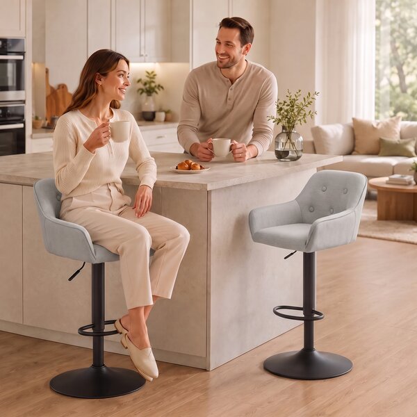 HOMCOM Set 2 Sgabelli da Bar in Ciniglia, Altezza Regolabile e Rotazione 360°, Grigio | Aosom Italy