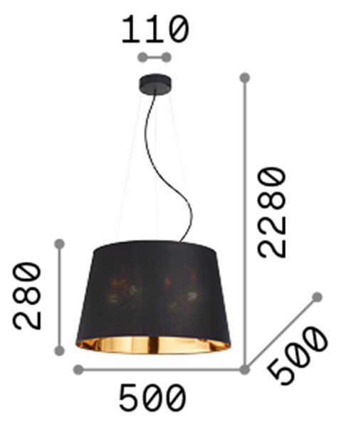 Sospensione Industrial-Minimal Nordik Tessuto Nero 4 Luci E27