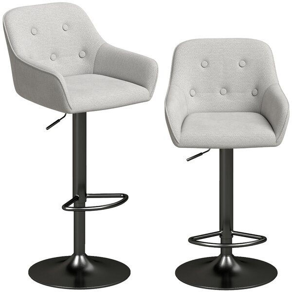 HOMCOM Set 2 Sgabelli da Bar in Ciniglia, Altezza Regolabile e Rotazione 360°, Grigio | Aosom Italy