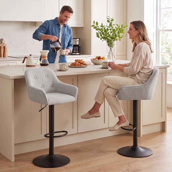 HOMCOM Set 2 Sgabelli da Bar in Ciniglia, Altezza Regolabile e Rotazione 360°, Grigio | Aosom Italy